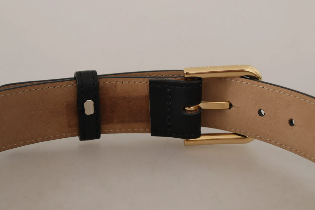 Dolce & Gabbana Black Solid Leather Classic Gold Waist Buckle Belt by Dolce & Gabbana