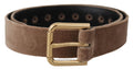 Dolce & Gabbana Light Brown Velvet Gold Tone Logo Metal Buckle Belt by Dolce & Gabbana
