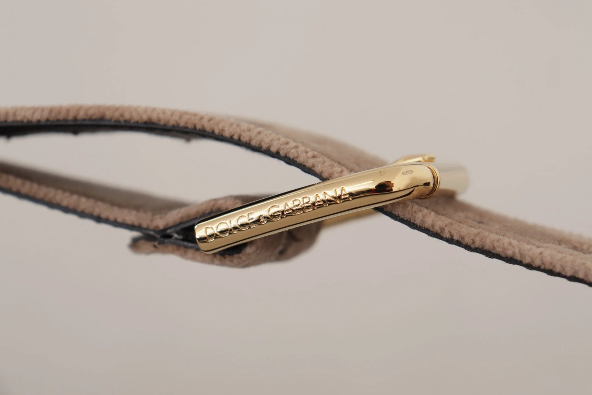 Dolce & Gabbana Light Brown Velvet Gold Tone Logo Metal Buckle Belt by Dolce & Gabbana