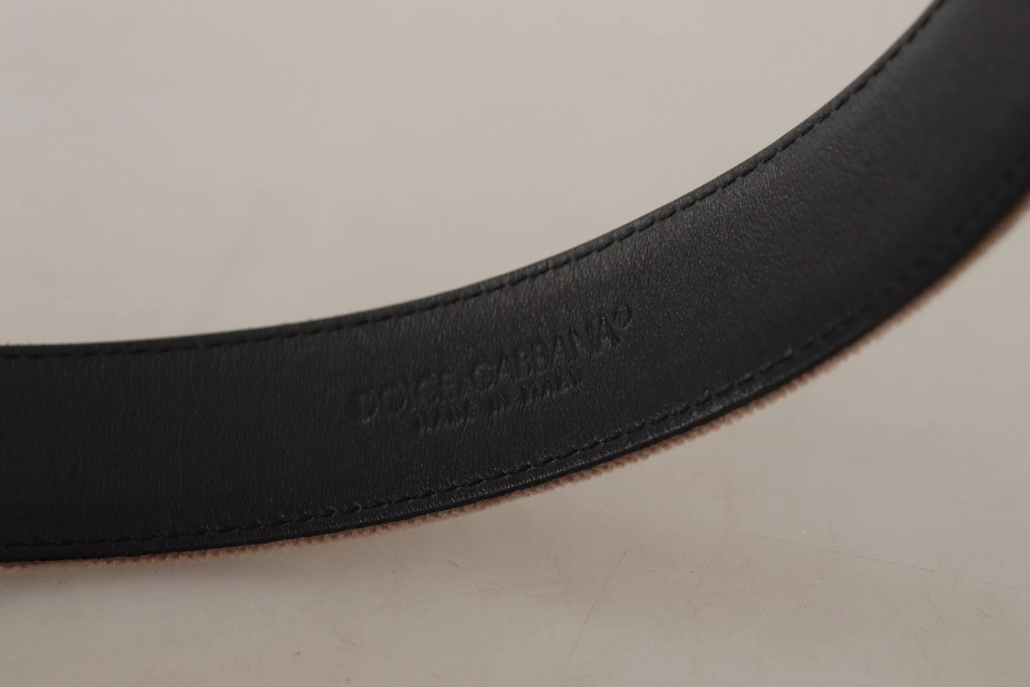 Dolce & Gabbana Light Brown Velvet Gold Tone Logo Metal Buckle Belt by Dolce & Gabbana