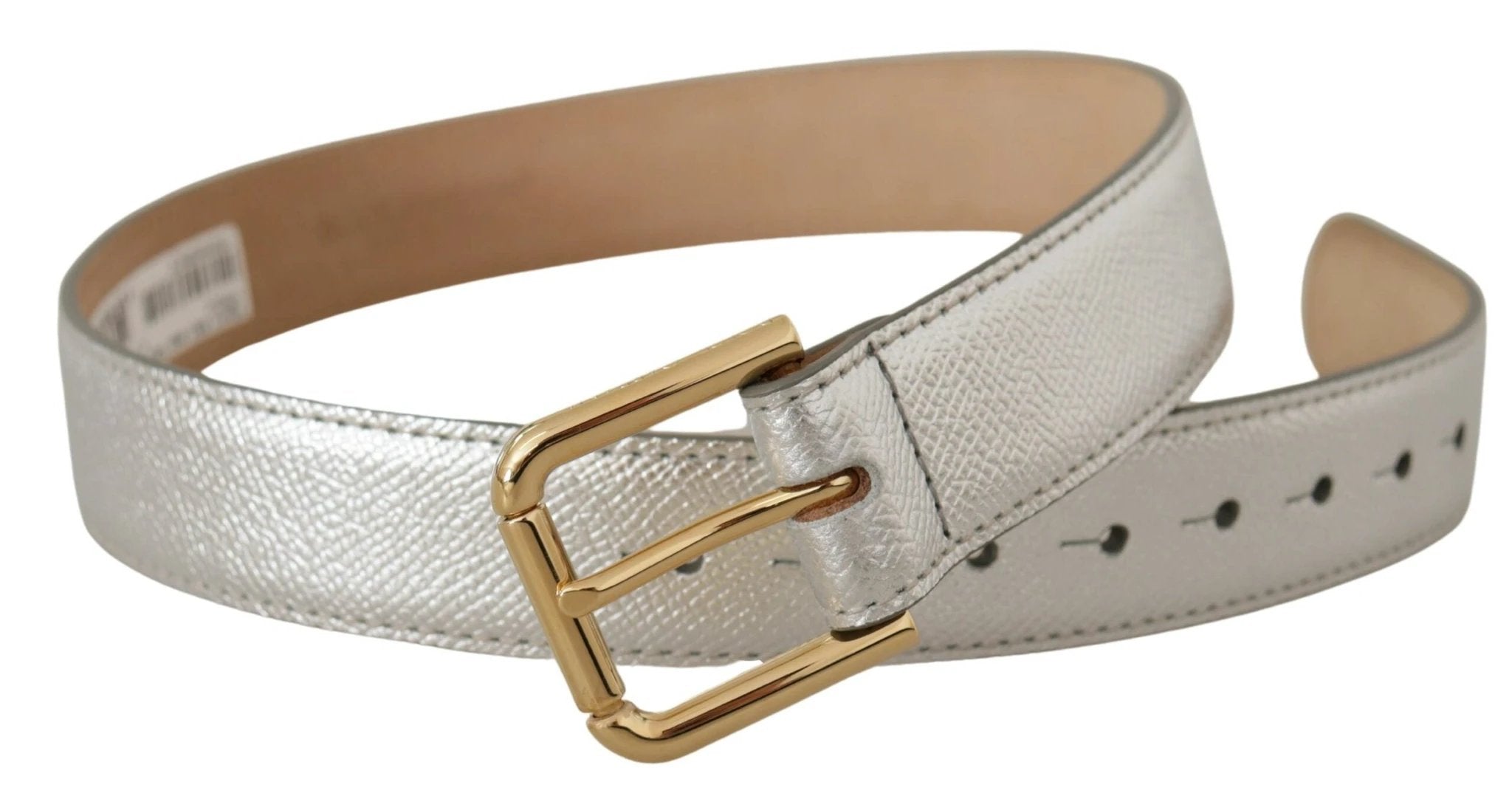 Dolce & Gabbana Silver Leather Gold Tone Logo Metal Waist Buckle Belt by Dolce & Gabbana