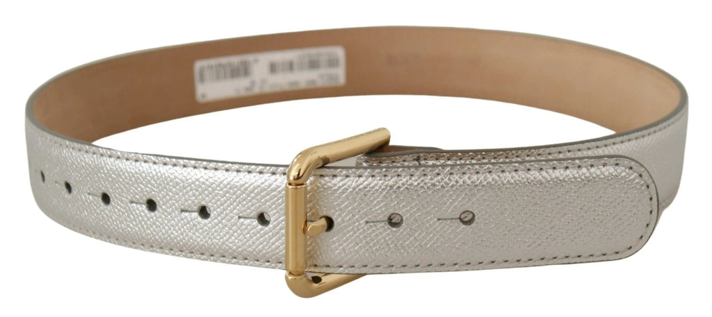 Dolce & Gabbana Silver Leather Gold Tone Logo Metal Waist Buckle Belt by Dolce & Gabbana