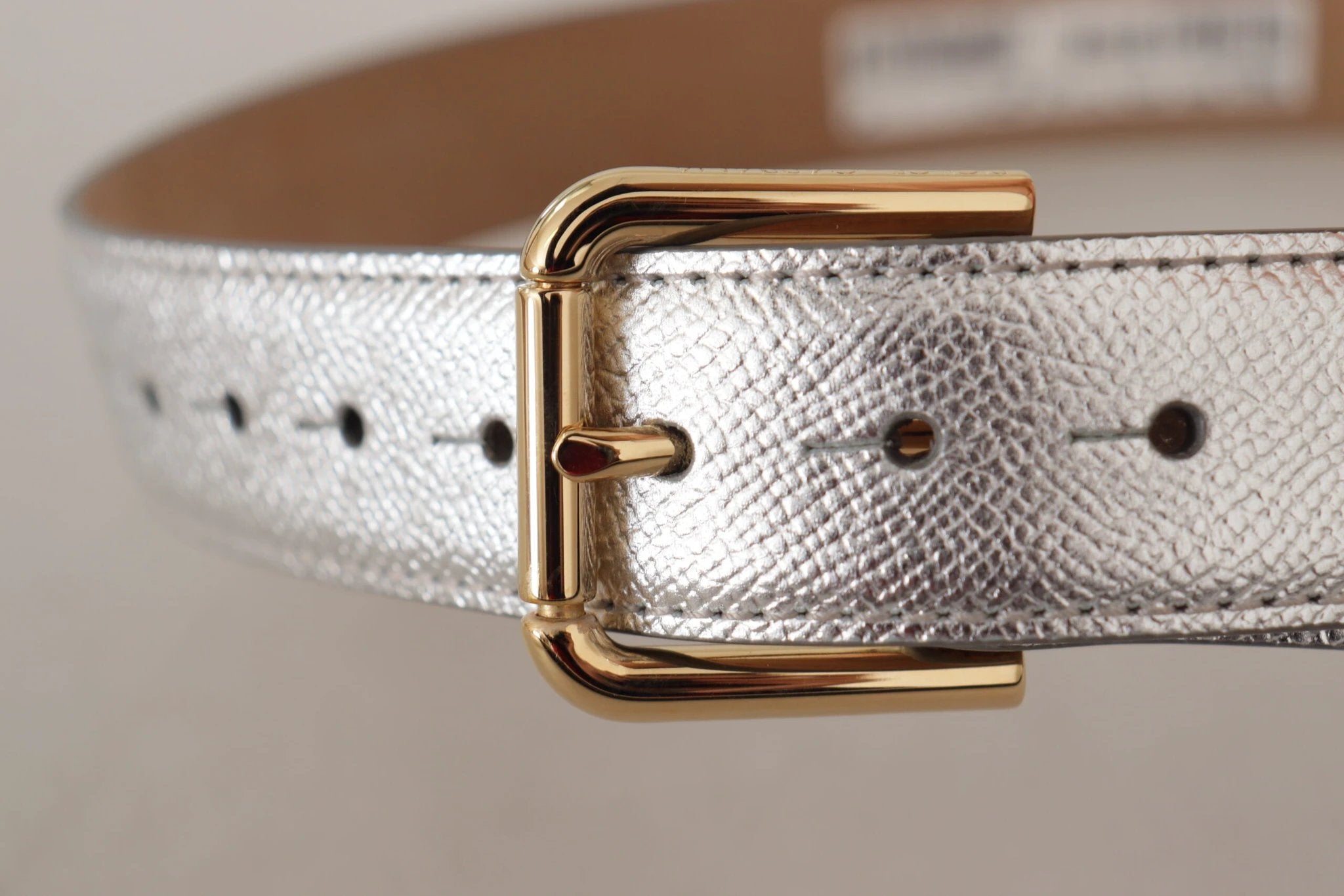 Dolce & Gabbana Silver Leather Gold Tone Logo Metal Waist Buckle Belt by Dolce & Gabbana