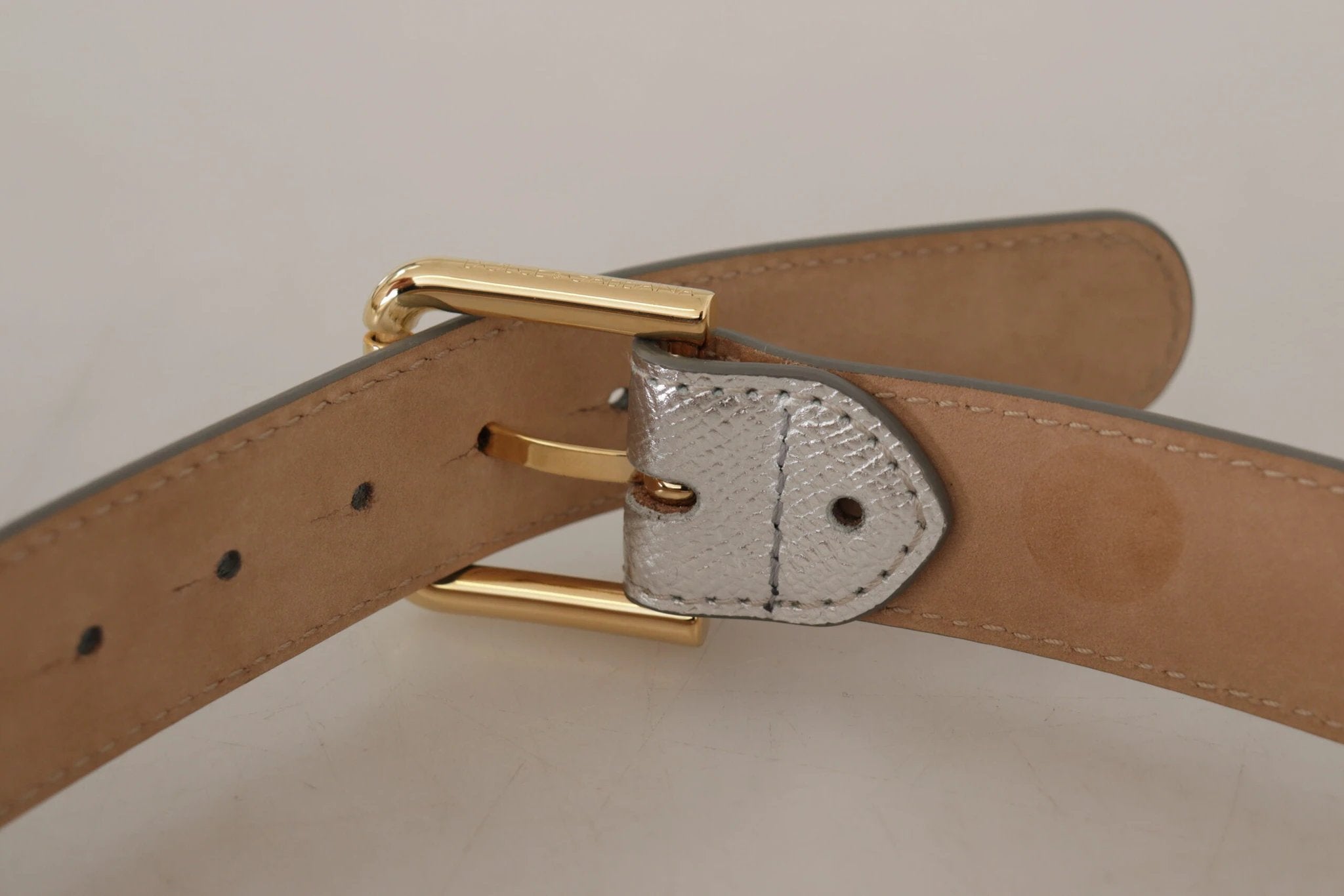 Dolce & Gabbana Silver Leather Gold Tone Logo Metal Waist Buckle Belt by Dolce & Gabbana