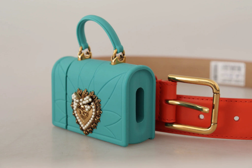 Sac Dolce &amp; Gabbana en cuir orange Devotion Heart Micro, avec écouteurs et ceinture