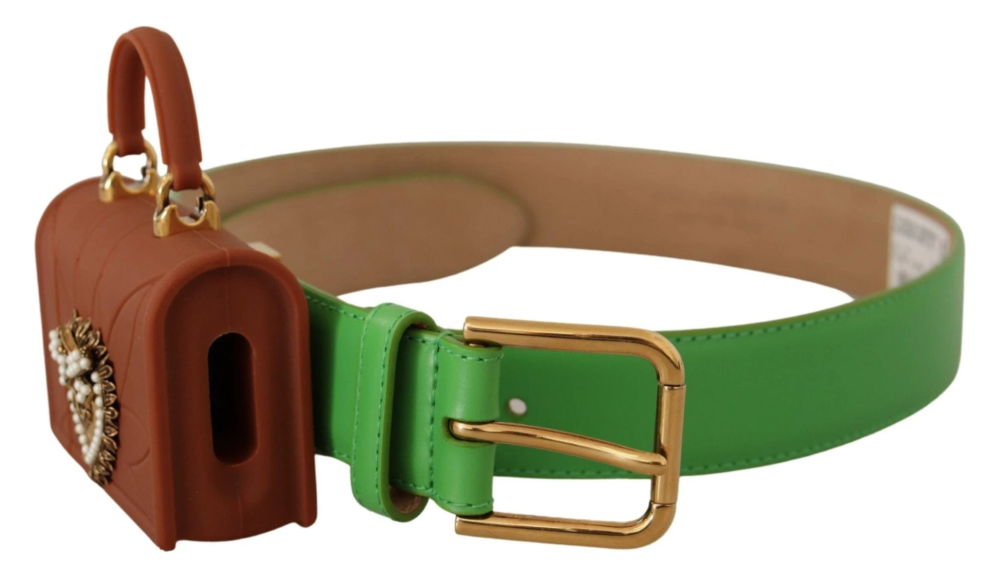 Dolce & Gabbana Green Leather Devotion Heart Micro Bag Headphones Belt by Dolce & Gabbana