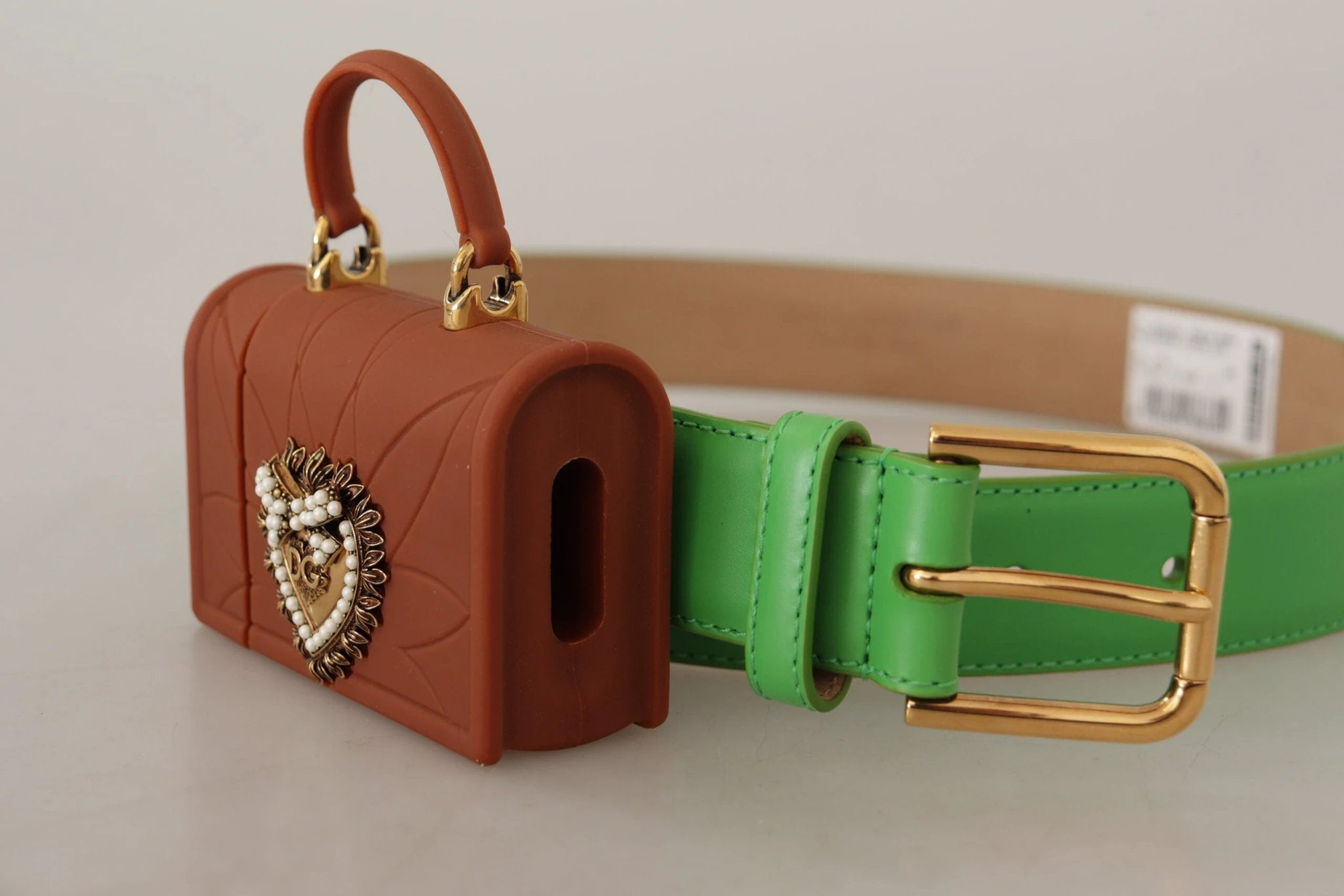 Dolce & Gabbana Green Leather Devotion Heart Micro Bag Headphones Belt by Dolce & Gabbana