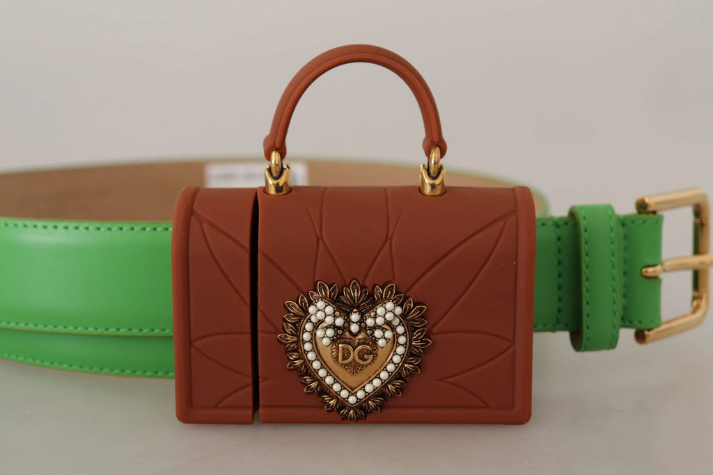 Dolce & Gabbana Green Leather Devotion Heart Micro Bag Headphones Belt by Dolce & Gabbana