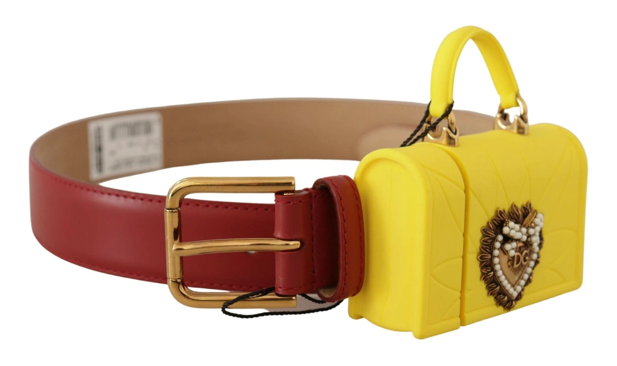 Dolce & Gabbana Red Leather Yellow DEVOTION Heart Bag Buckle Belt by Dolce & Gabbana