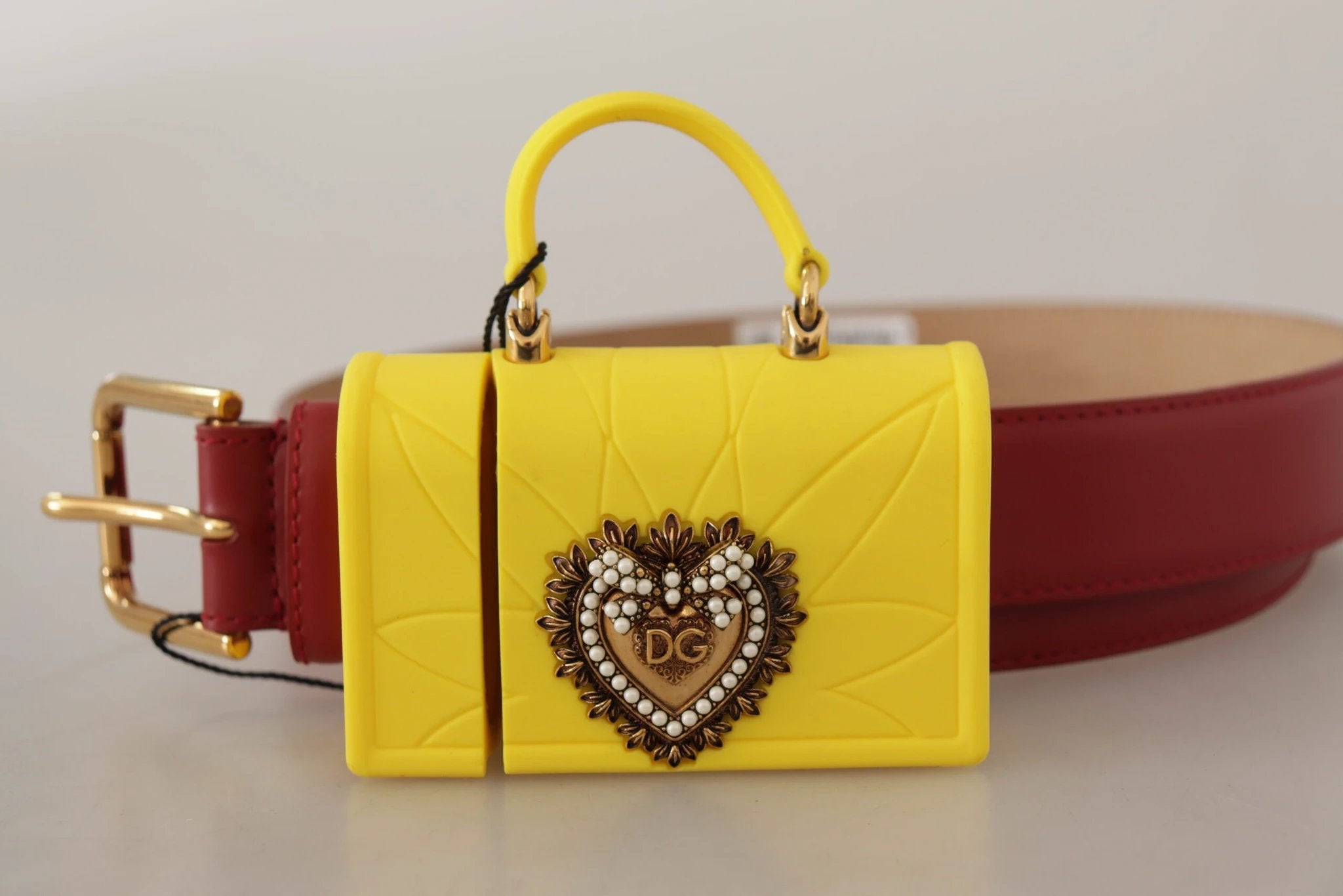 Dolce & Gabbana Red Leather Yellow DEVOTION Heart Bag Buckle Belt by Dolce & Gabbana