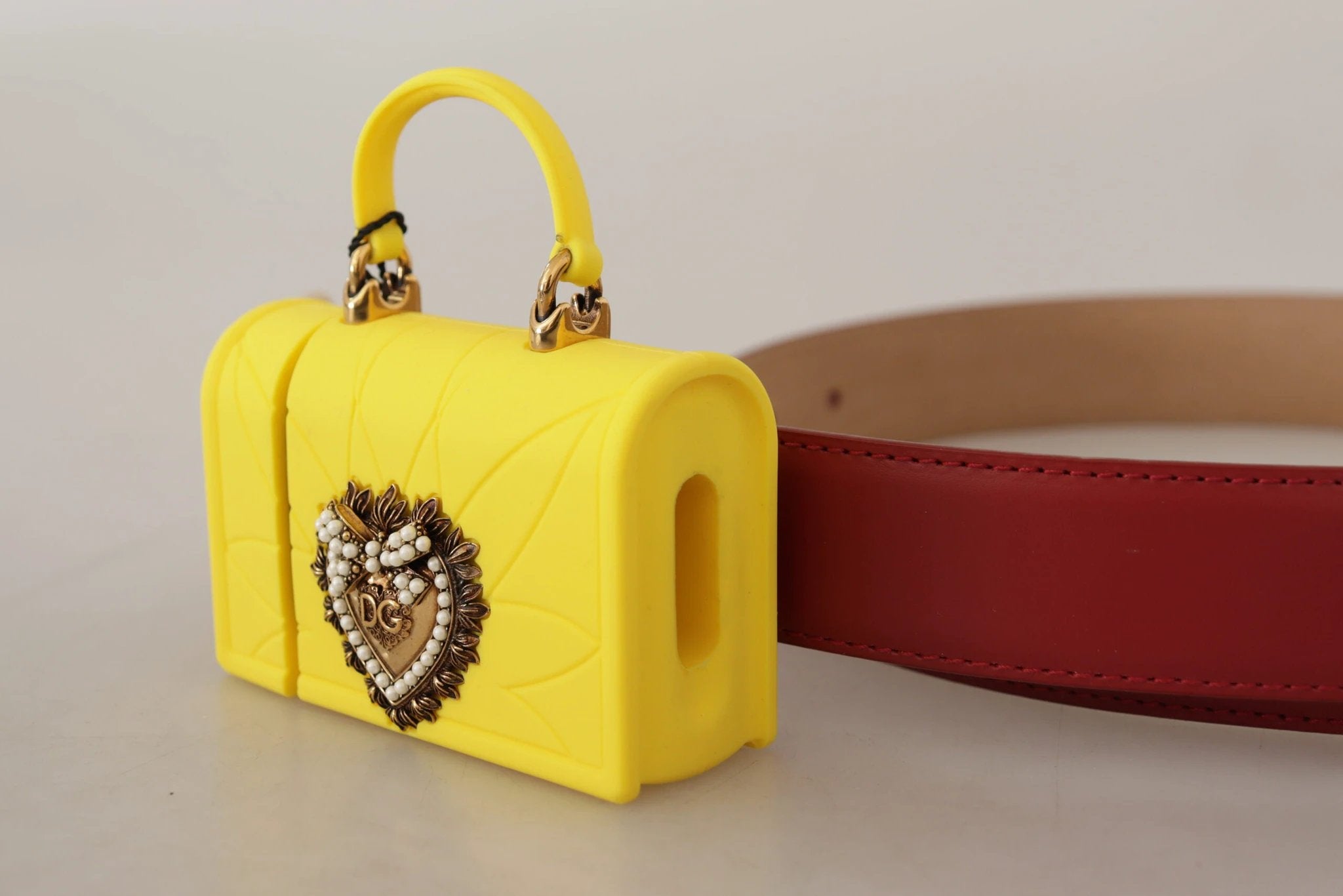 Dolce & Gabbana Red Leather Yellow DEVOTION Heart Bag Buckle Belt by Dolce & Gabbana