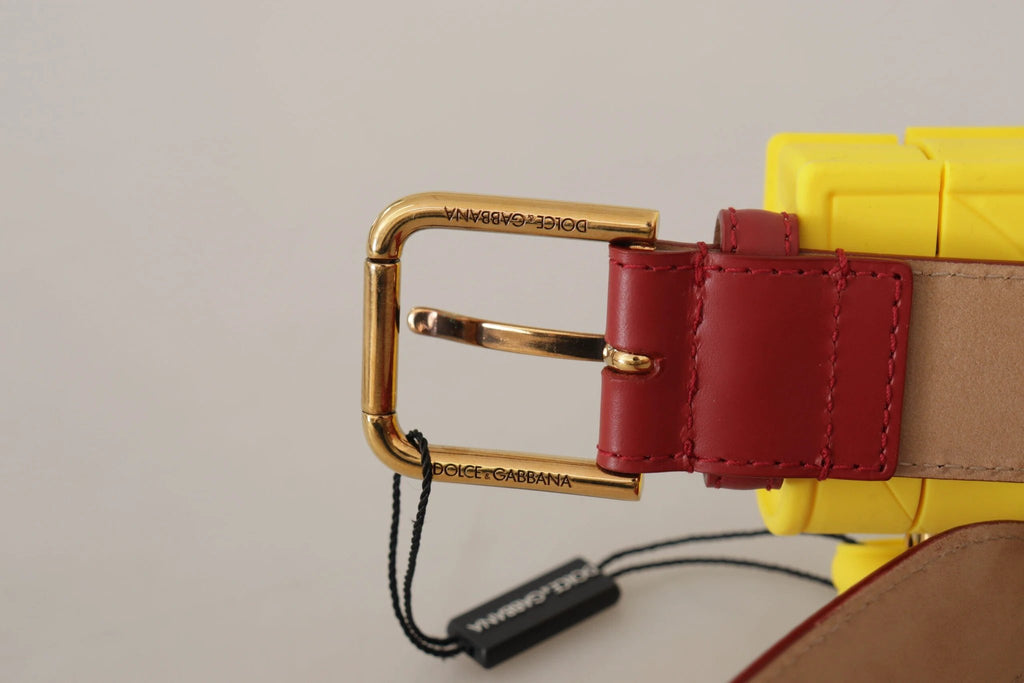 Dolce & Gabbana Red Leather Yellow DEVOTION Heart Bag Buckle Belt by Dolce & Gabbana