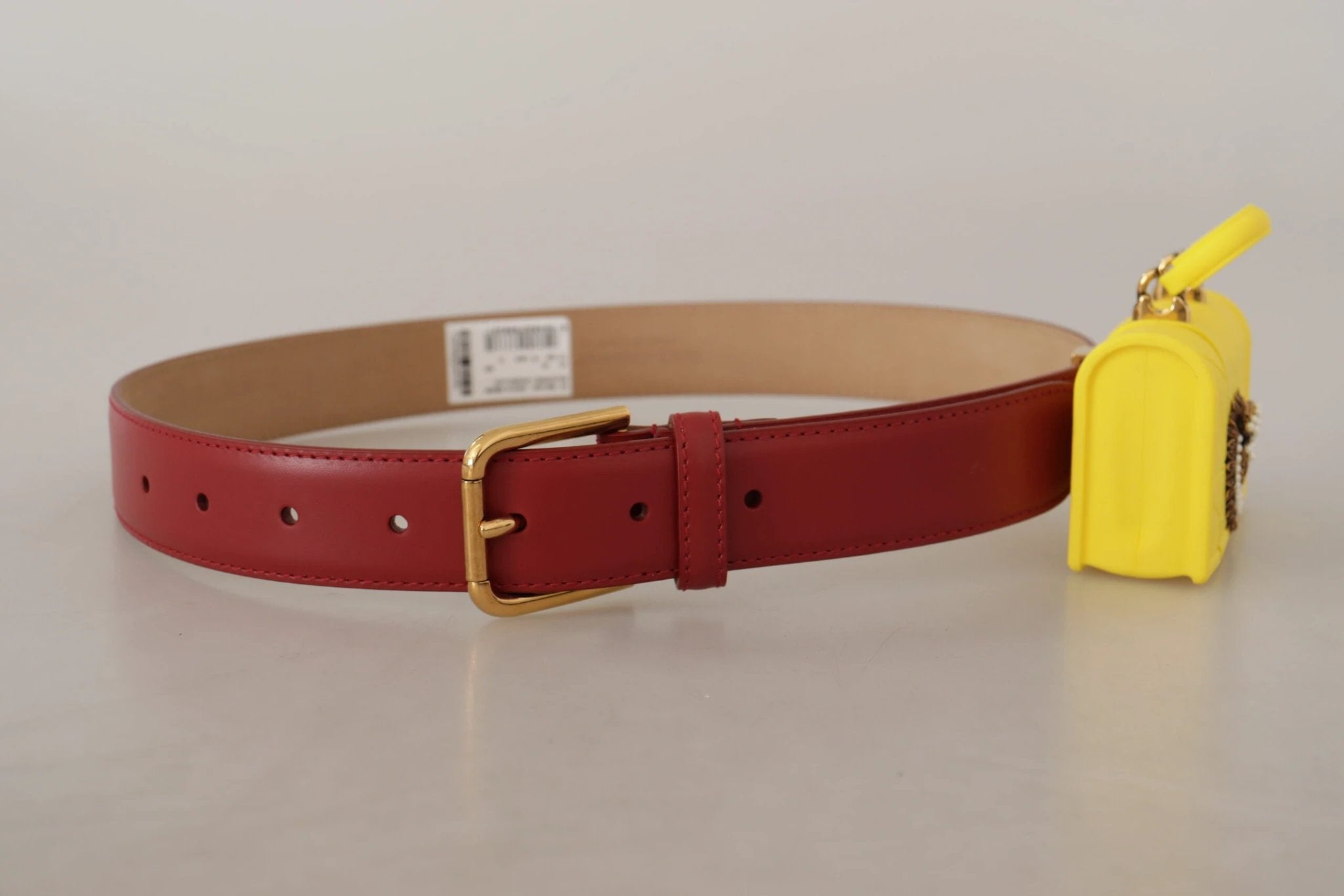 Dolce & Gabbana Red Leather Yellow DEVOTION Heart Bag Buckle Belt by Dolce & Gabbana