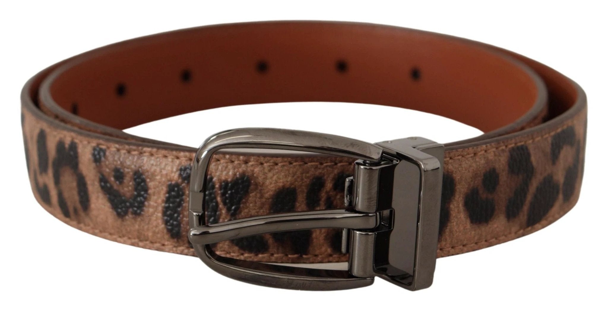 Dolce & Gabbana Brown Leopard Embossed Leather Buckle Belt by Dolce & Gabbana