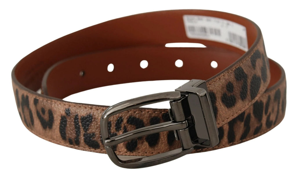 Dolce & Gabbana Brown Leopard Embossed Leather Buckle Belt by Dolce & Gabbana