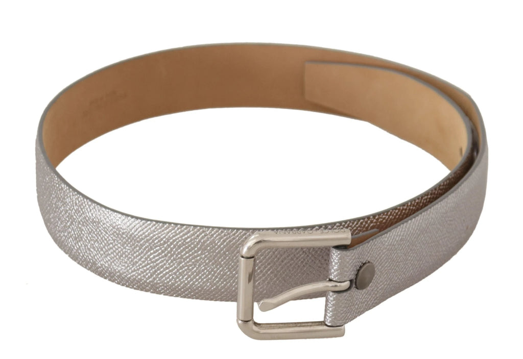 Dolce & Gabbana Metallic Silver Leather Metal Waist Buckle Belt by Dolce & Gabbana