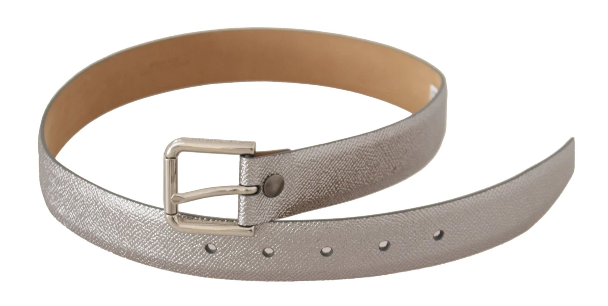 Dolce & Gabbana Metallic Silver Leather Metal Waist Buckle Belt by Dolce & Gabbana