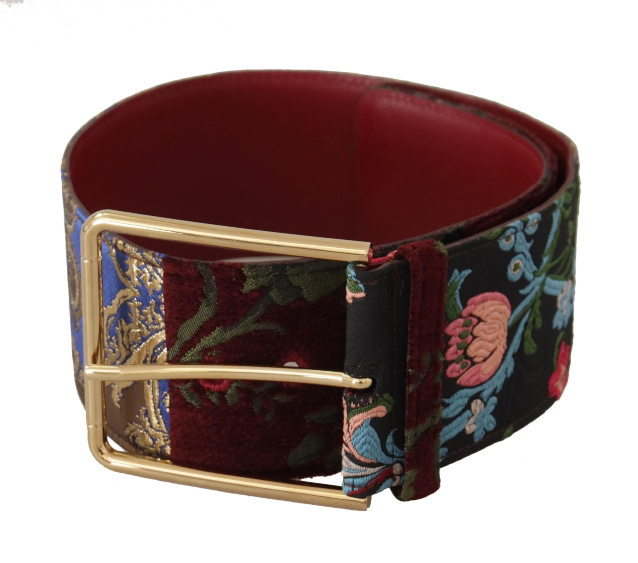Dolce & Gabbana Red Embroidered Leather Gold Logo Metal Buckle Belt by Dolce & Gabbana
