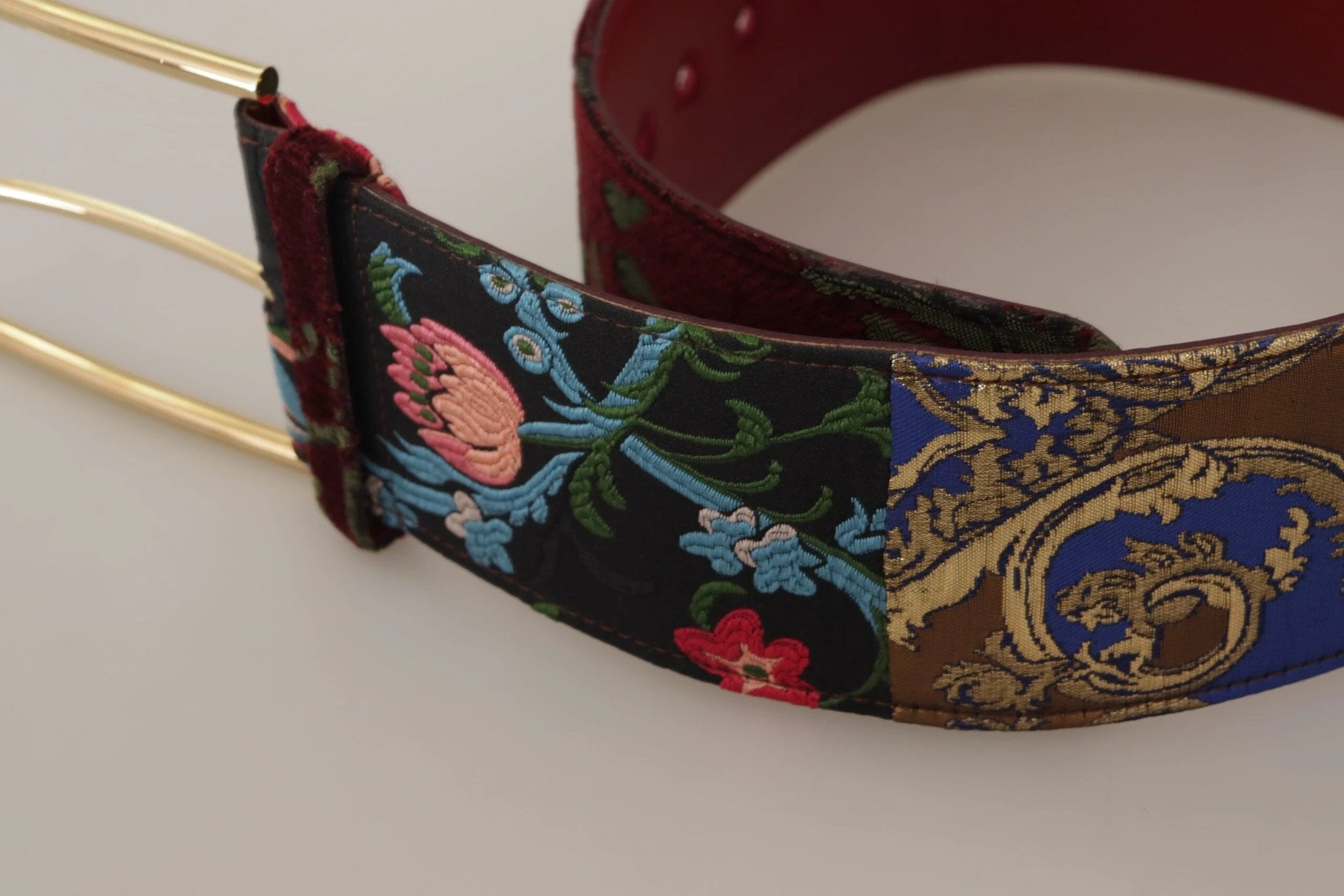Dolce & Gabbana Red Embroidered Leather Gold Logo Metal Buckle Belt by Dolce & Gabbana