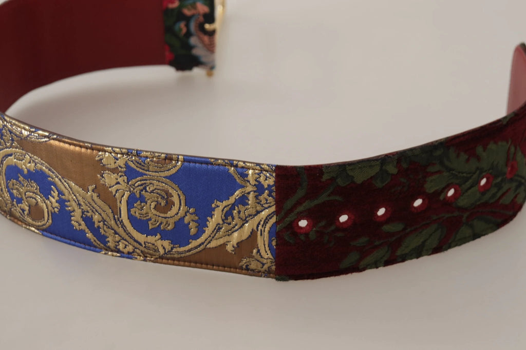 Dolce & Gabbana Red Embroidered Leather Gold Logo Metal Buckle Belt by Dolce & Gabbana