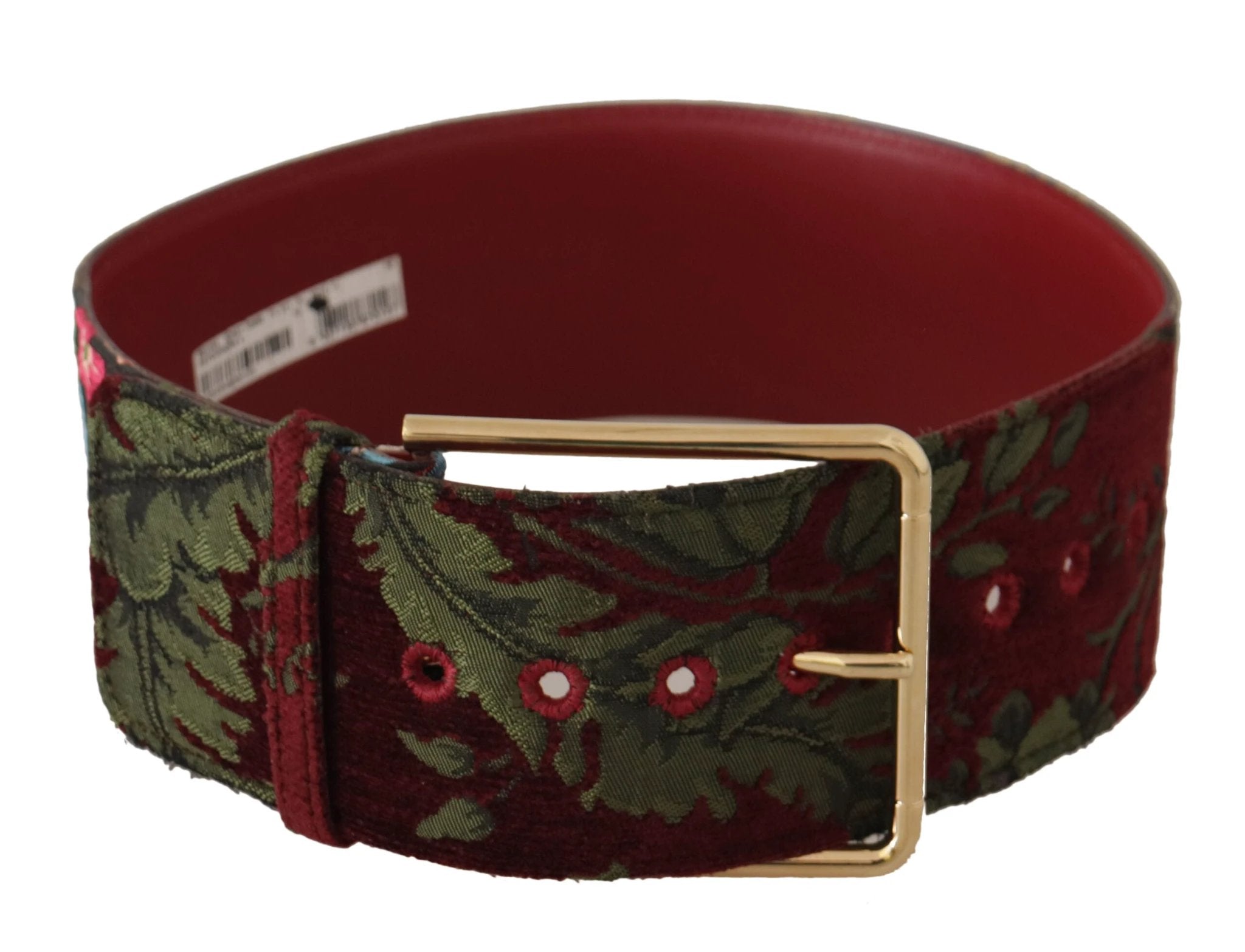 Dolce & Gabbana Red Embroidered Leather Gold Logo Metal Buckle Belt by Dolce & Gabbana