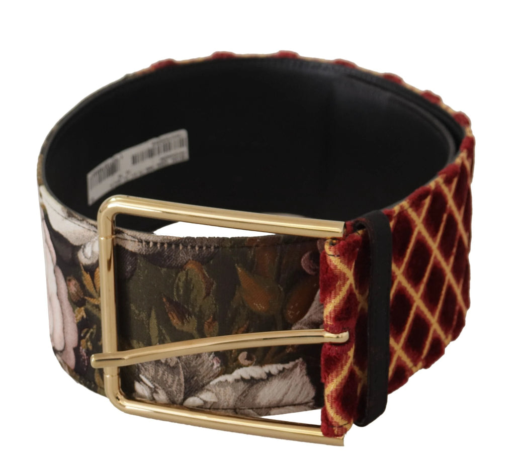 Dolce & Gabbana Multicolor Wide Leather Floral Gold Metal Buckle Belt by Dolce & Gabbana
