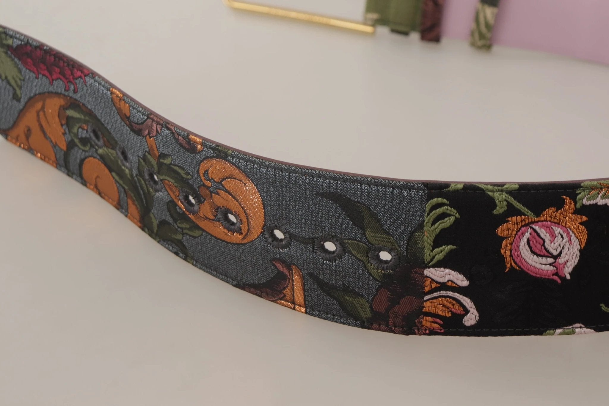 Dolce & Gabbana Multicolor Leather Embroidered Gold Metal Buckle Belt by Dolce & Gabbana