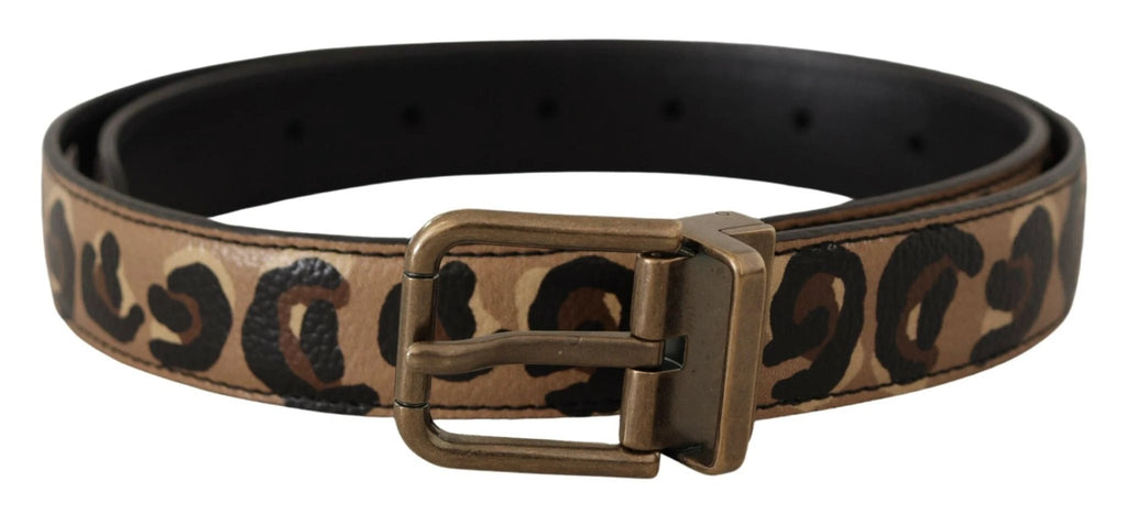 Dolce & Gabbana Brown Leather Leopard Print Bronze Metal Buckle Belt by Dolce & Gabbana