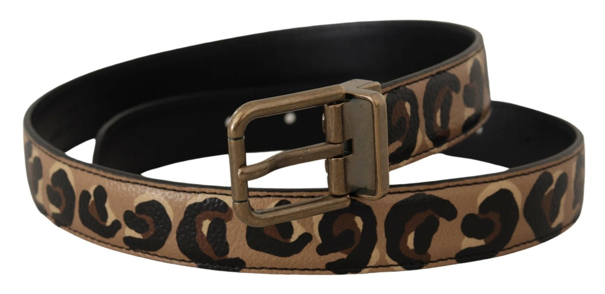 Dolce & Gabbana Brown Leather Leopard Print Bronze Metal Buckle Belt by Dolce & Gabbana
