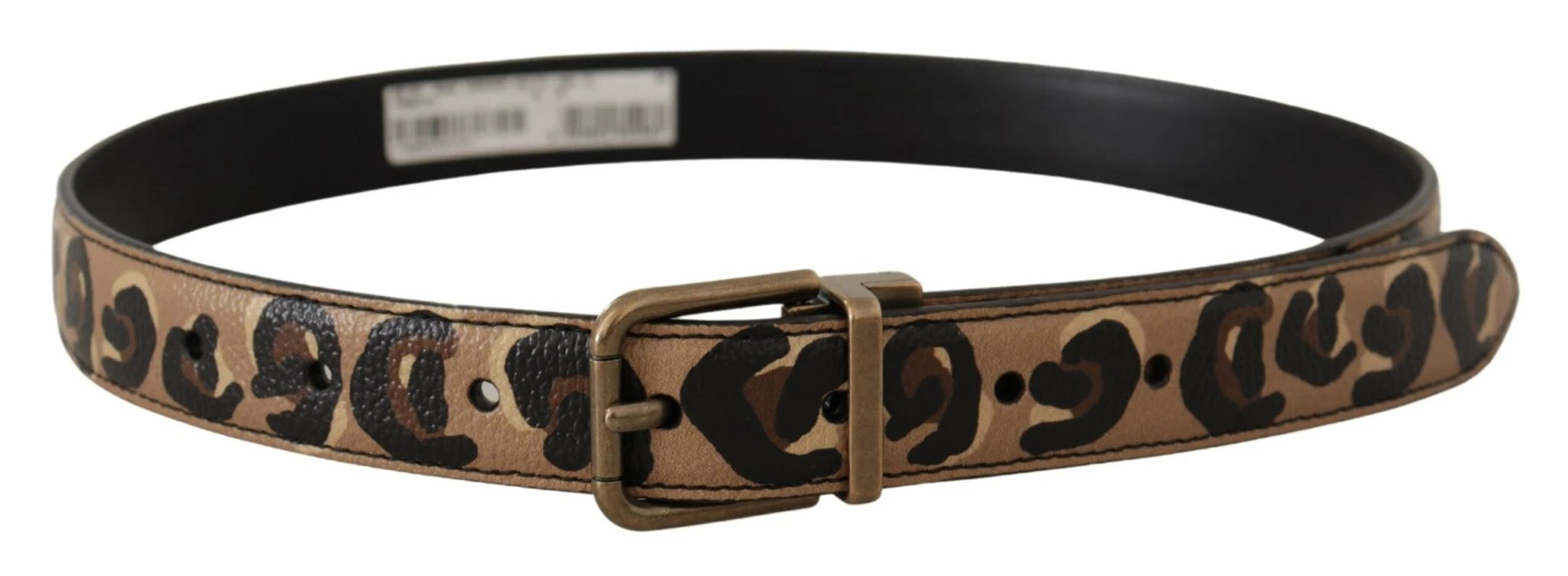 Dolce & Gabbana Brown Leather Leopard Print Bronze Metal Buckle Belt by Dolce & Gabbana