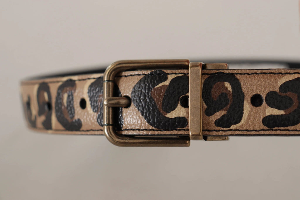 Dolce & Gabbana Brown Leather Leopard Print Bronze Metal Buckle Belt by Dolce & Gabbana