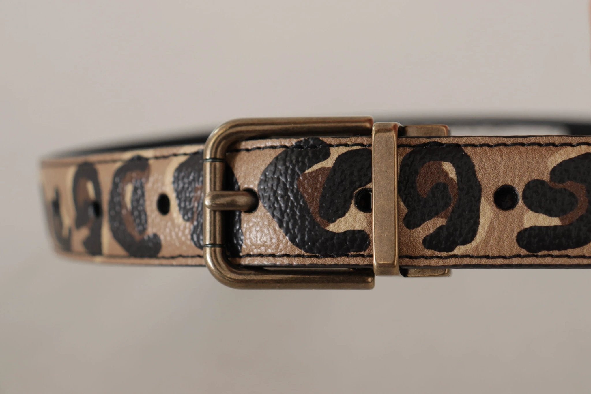 Dolce & Gabbana Brown Leather Leopard Print Bronze Metal Buckle Belt by Dolce & Gabbana