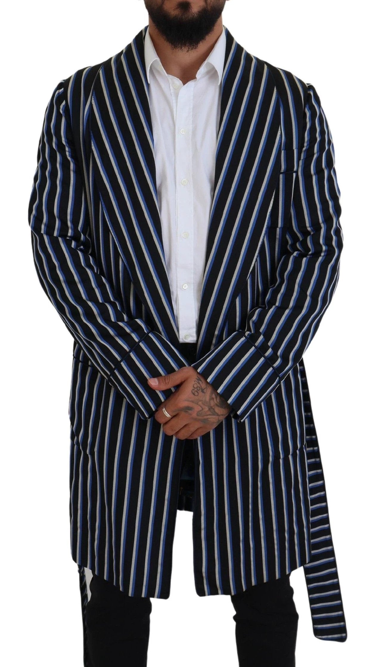 Dolce & Gabbana Black Blue Martini Printed Lining Robe by Dolce & Gabbana