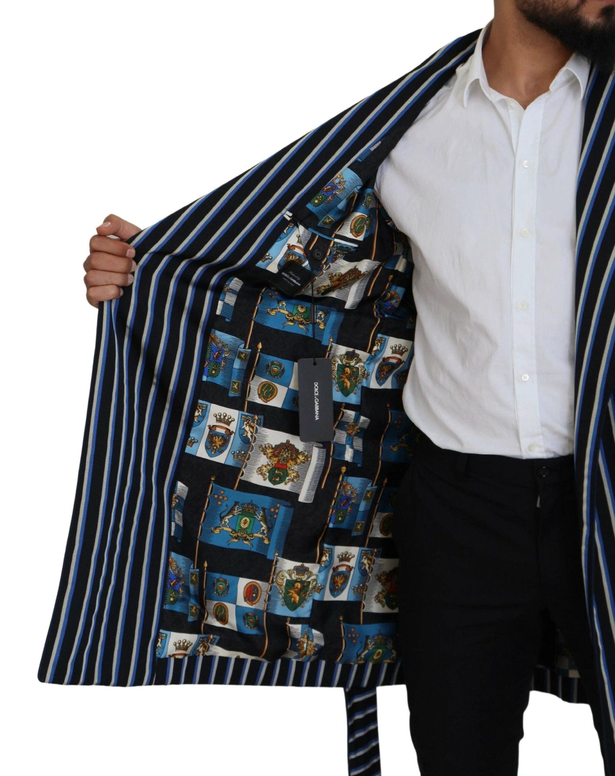 Dolce & Gabbana Black Blue Martini Printed Lining Robe by Dolce & Gabbana