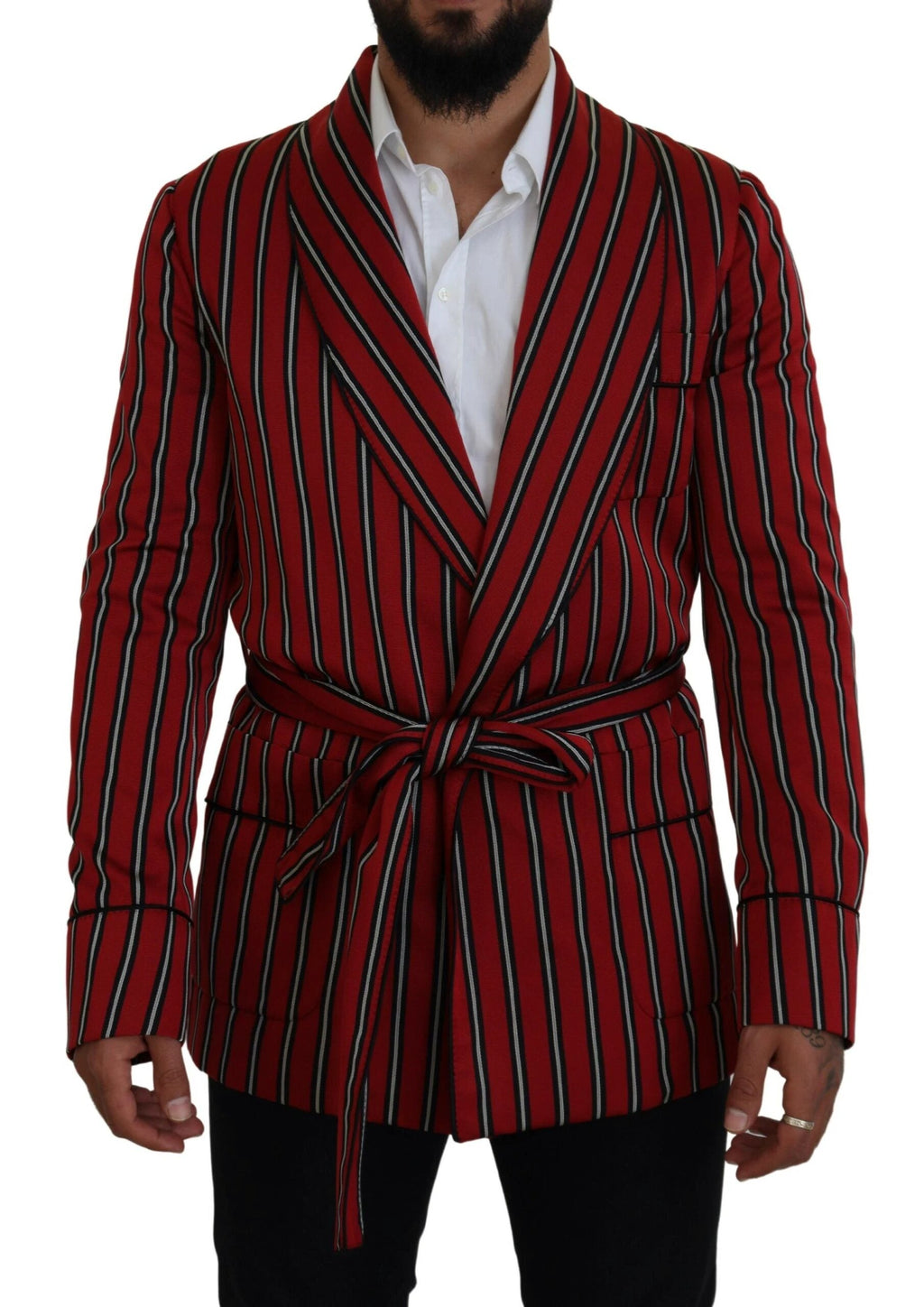 Dolce & Gabbana Red Striped Martini Printed Lining Robe by Dolce & Gabbana