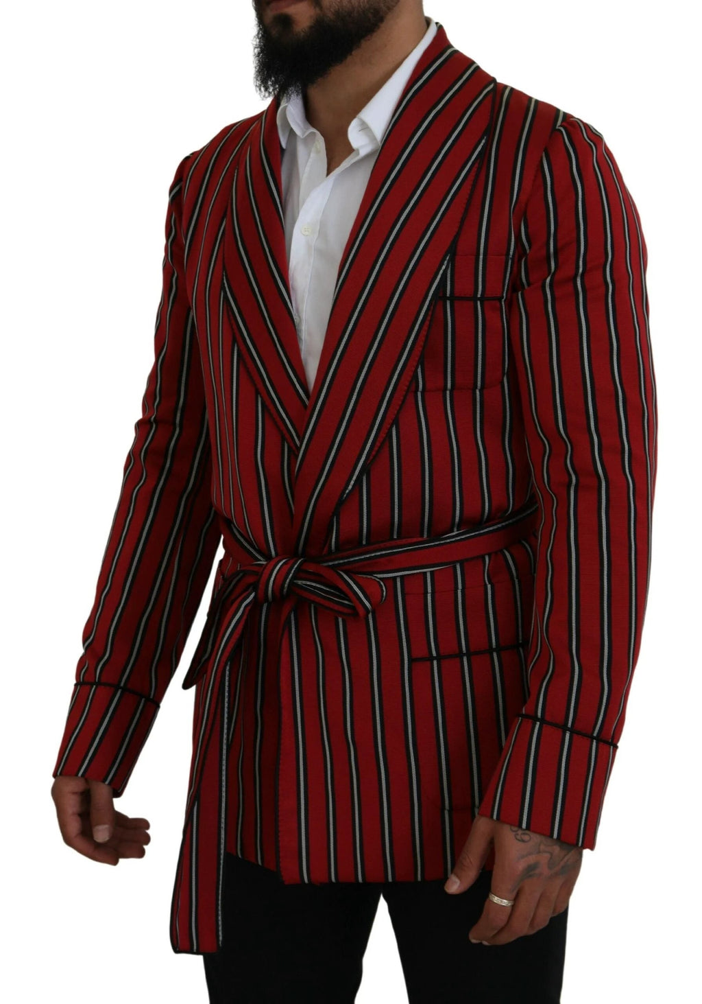 Dolce & Gabbana Red Striped Martini Printed Lining Robe by Dolce & Gabbana