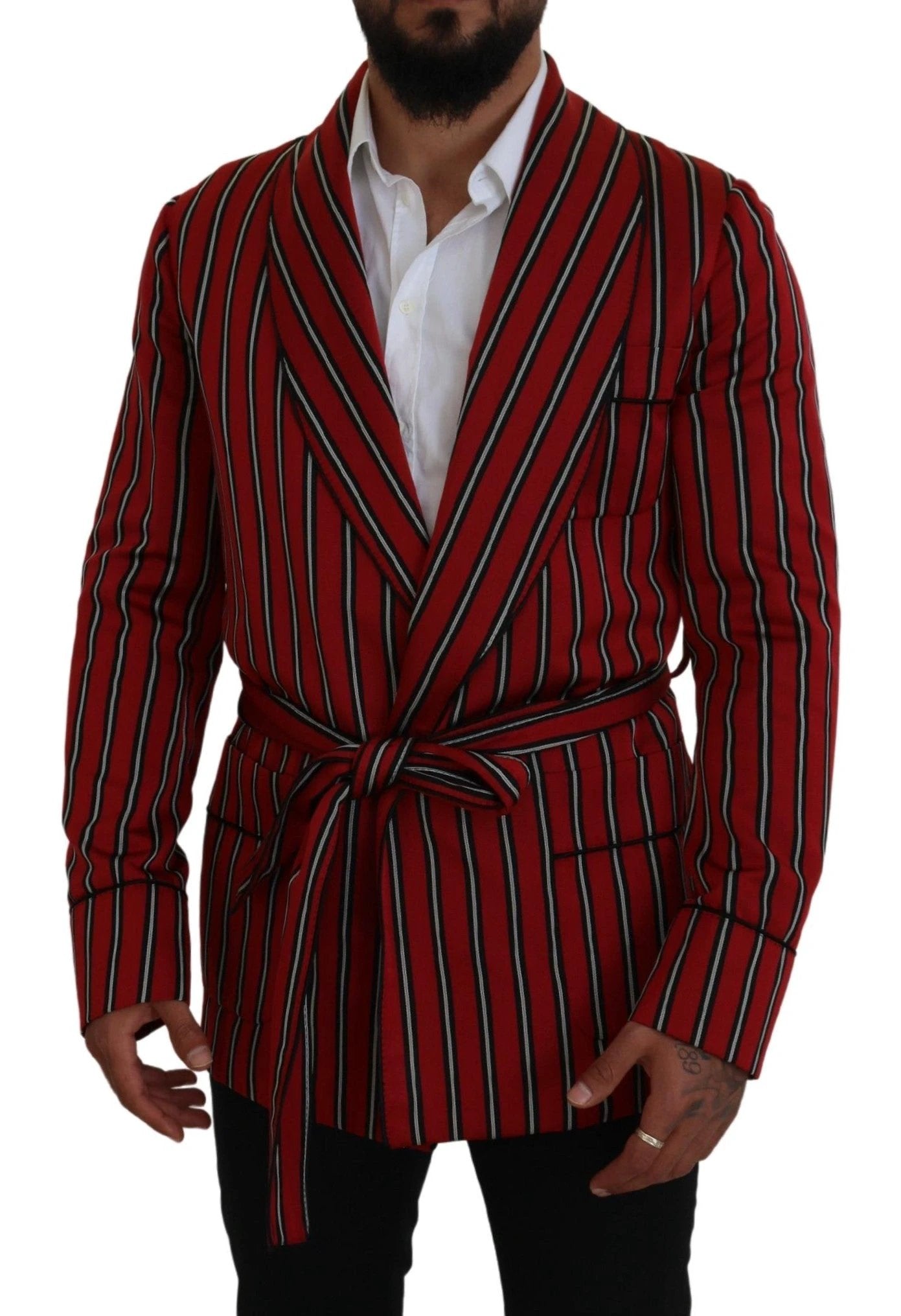 Dolce & Gabbana Red Striped Martini Printed Lining Robe by Dolce & Gabbana