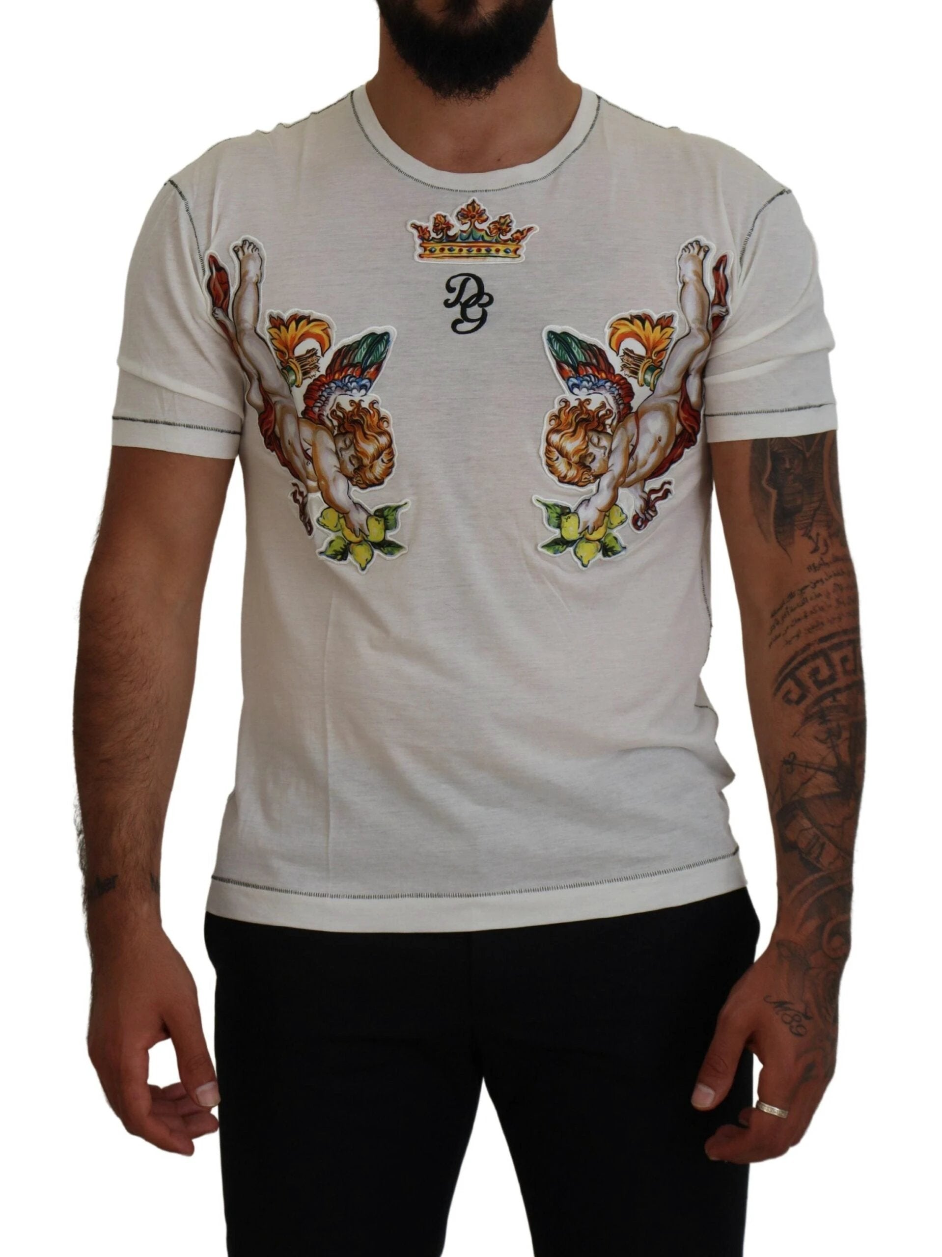 Dolce & Gabbana White Printed Short Sleeves Men T-shirt by Dolce & Gabbana