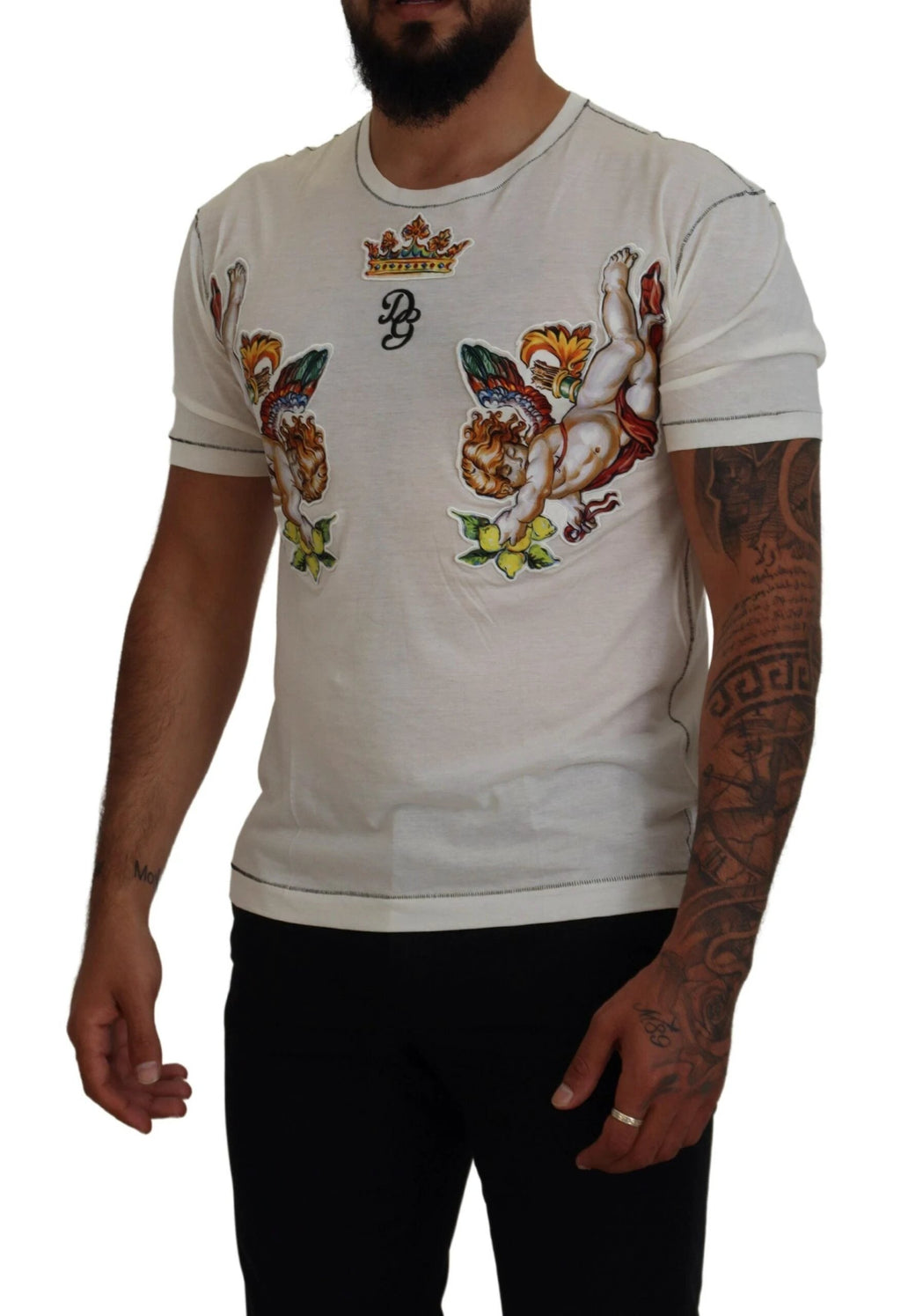 Dolce & Gabbana White Printed Short Sleeves Men T-shirt by Dolce & Gabbana