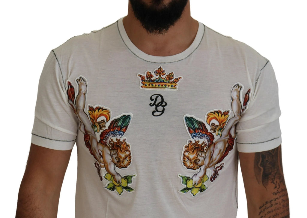 Dolce & Gabbana White Printed Short Sleeves Men T-shirt by Dolce & Gabbana