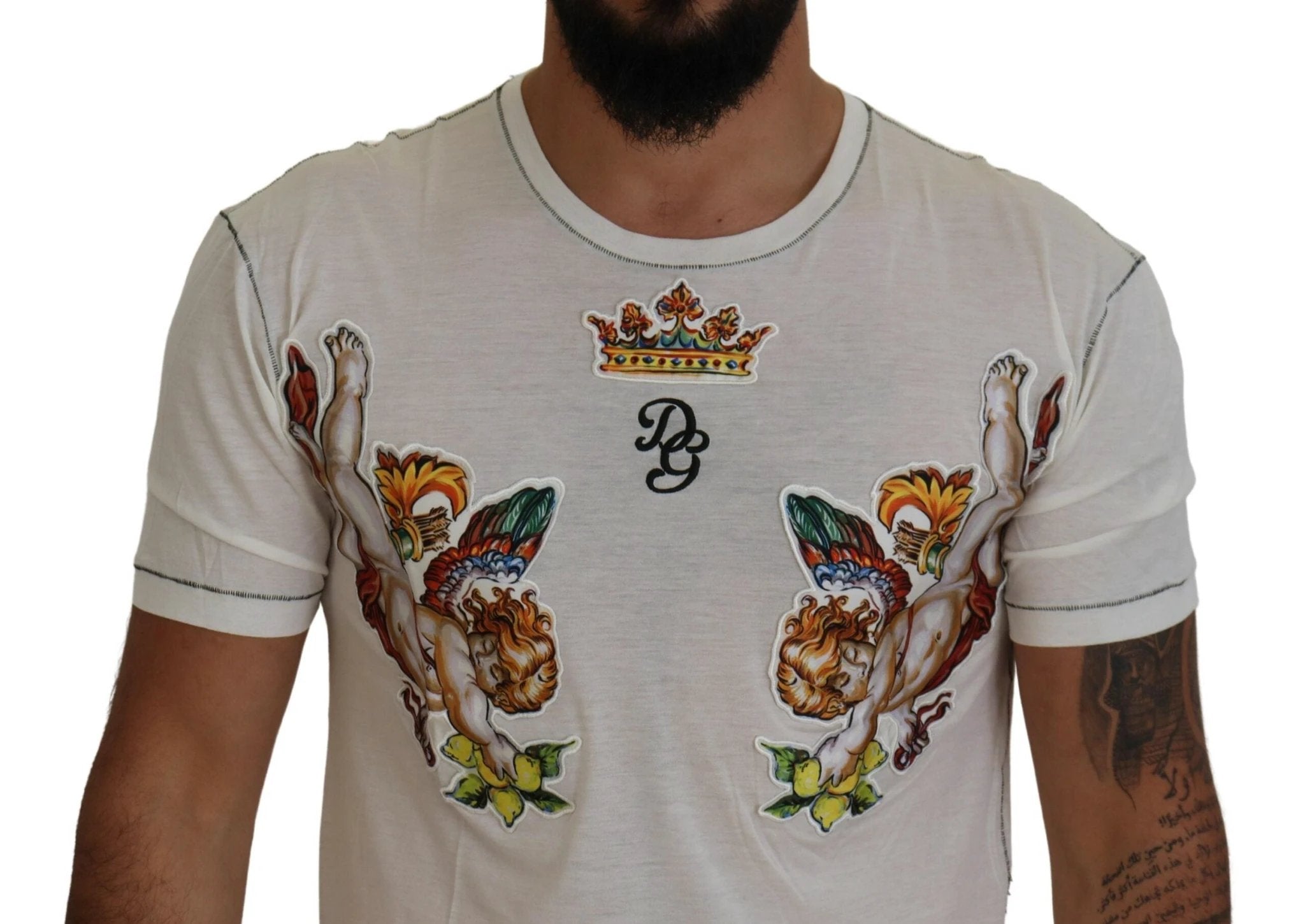 Dolce & Gabbana White Printed Short Sleeves Men T-shirt by Dolce & Gabbana