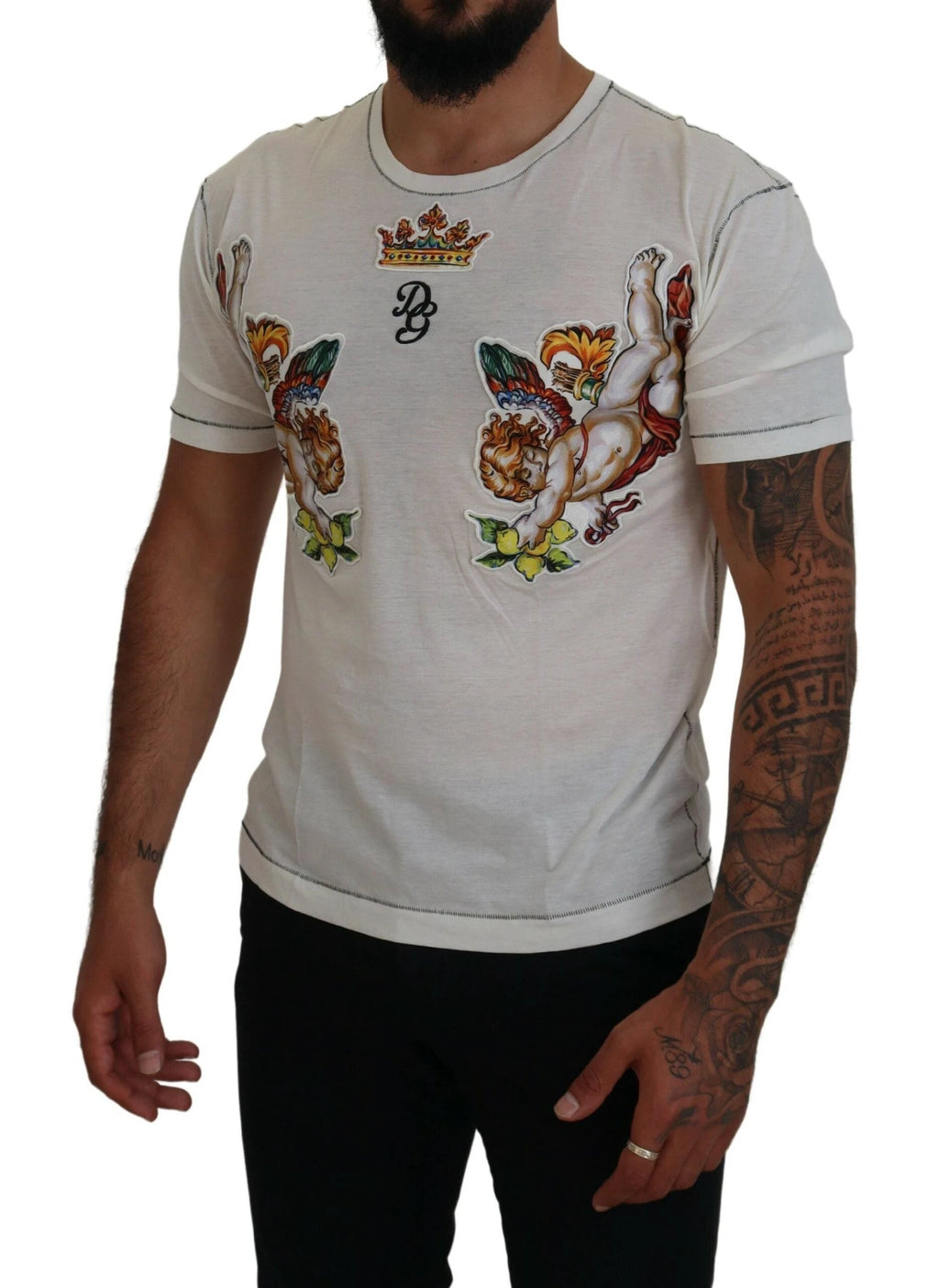 Dolce & Gabbana White Printed Short Sleeves Men T-shirt by Dolce & Gabbana