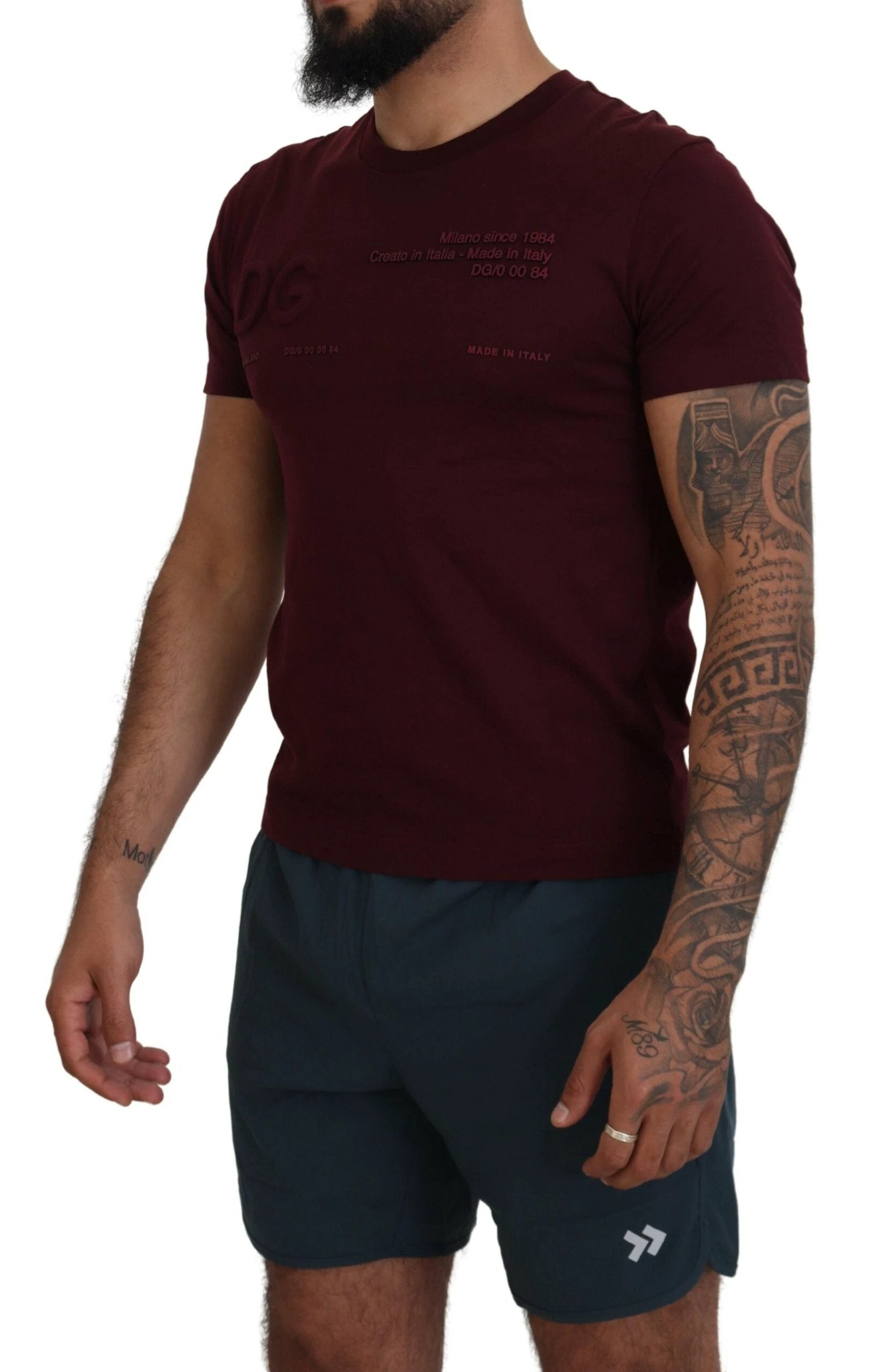 Dolce & Gabbana Maroon Printed Short Sleeves Men T-shirt by Dolce & Gabbana