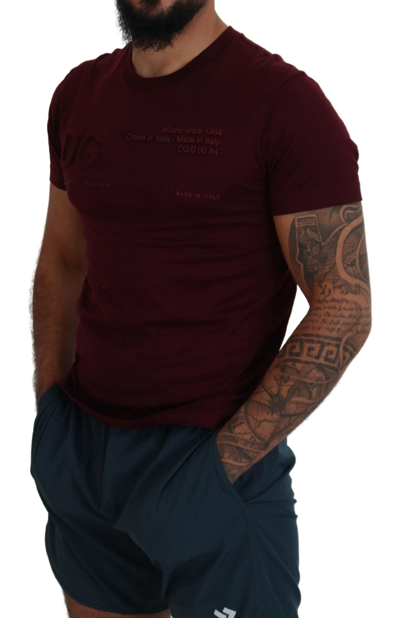 Dolce & Gabbana Maroon Printed Short Sleeves Men T-shirt by Dolce & Gabbana