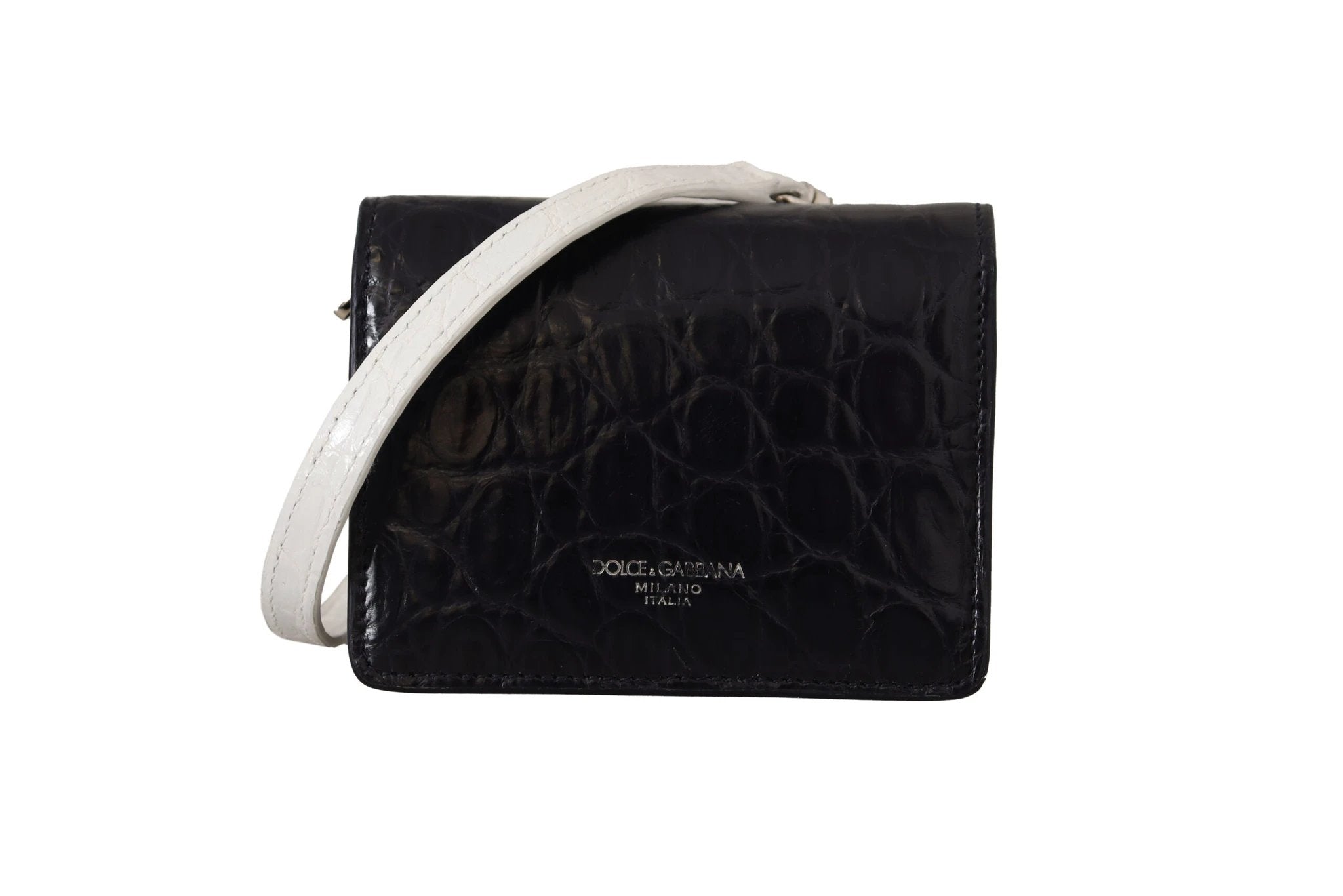 Dolce & Gabbana Blue White Caiman Leather Strap Card Holder Wallet by Dolce & Gabbana