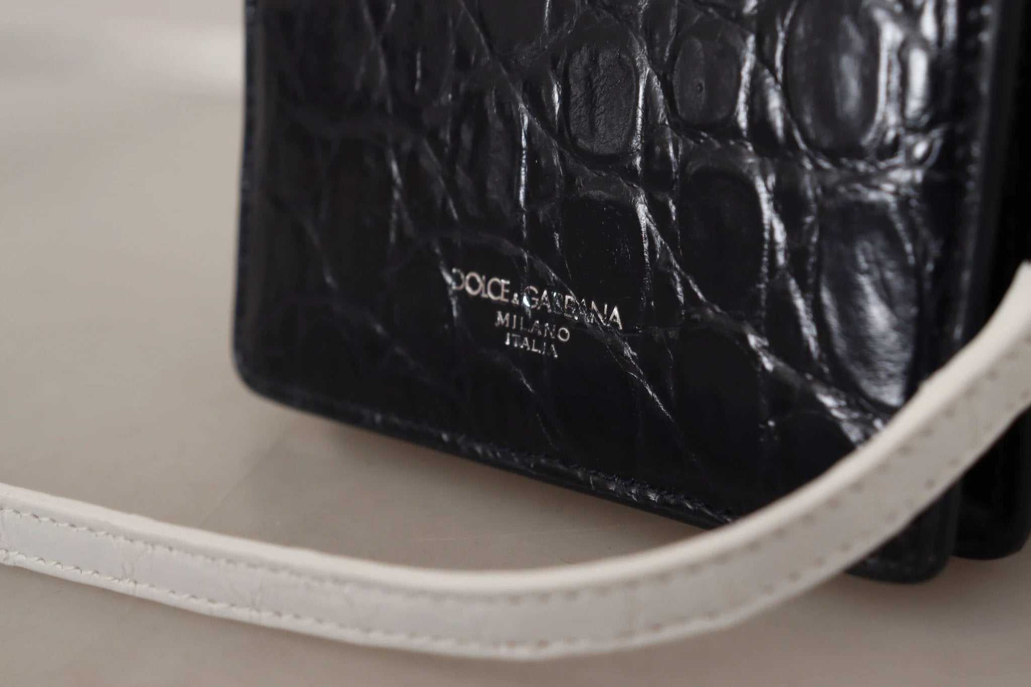Dolce & Gabbana Blue White Caiman Leather Strap Card Holder Wallet by Dolce & Gabbana