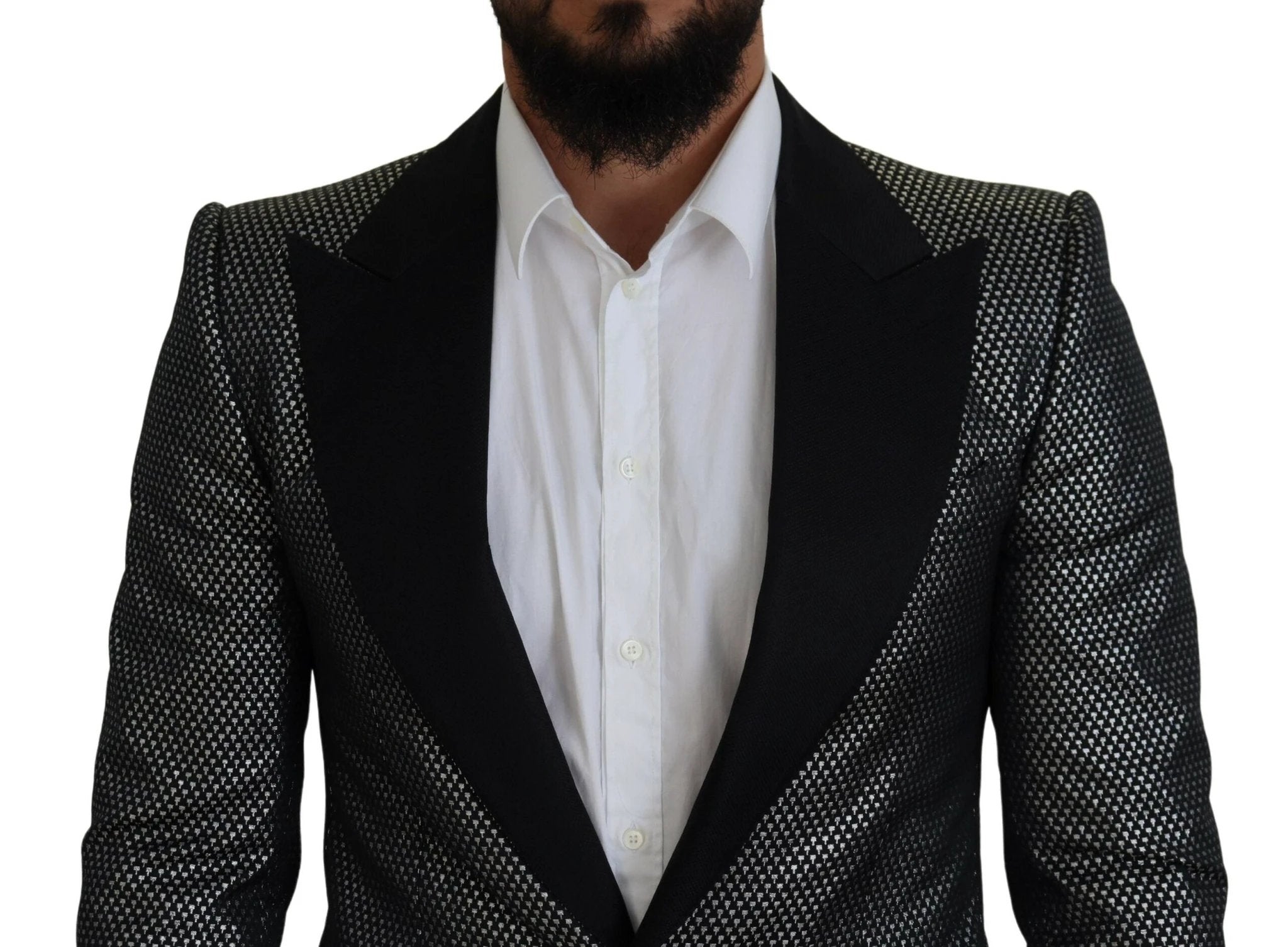 Dolce & Gabbana Black Silver Jacquard Slim Fit Jacket Blazer by Dolce & Gabbana