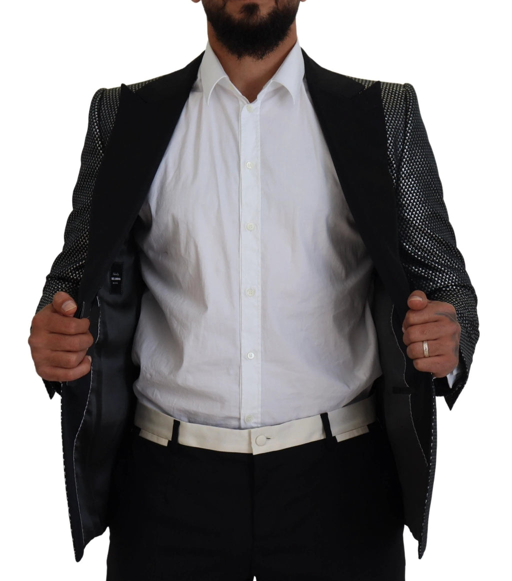 Dolce & Gabbana Black Silver Jacquard Slim Fit Jacket Blazer by Dolce & Gabbana