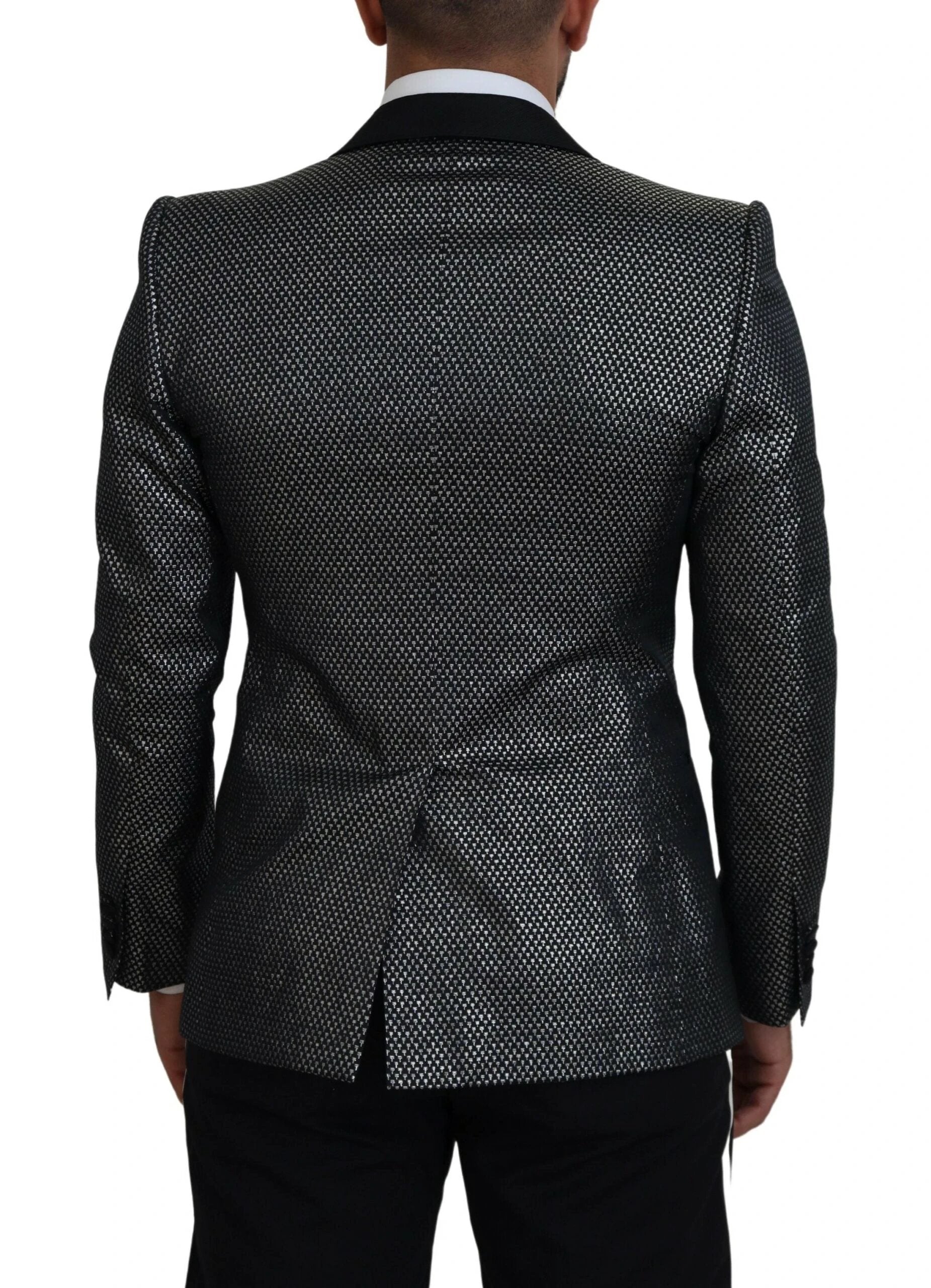 Dolce & Gabbana Black Silver Jacquard Slim Fit Jacket Blazer by Dolce & Gabbana