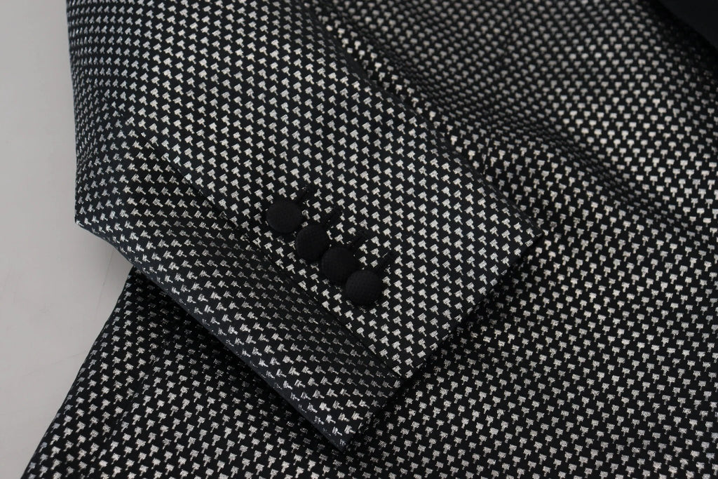 Dolce & Gabbana Black Silver Jacquard Slim Fit Jacket Blazer by Dolce & Gabbana